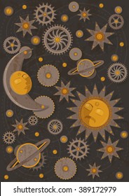 Illustration of dynamical (gravitational) astronomy or celestial mechanics