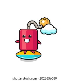 Illustration von dynamischem Cartoon, der am Strand surft, süßes Design für T-Shirt, Aufkleber, Logo-Element