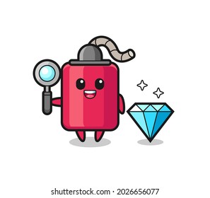 Ilustración de carácter dinamita con un diamante , diseño de estilo lindo para camiseta, pegatina, elemento logotipo