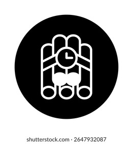 Illustration of dynamite sticks with a clock set as a timer on a black round background vector image