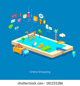 illustration of e commerce online shopping concept in flat style