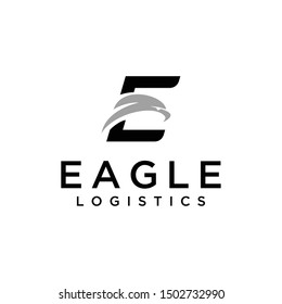 Illustration of E sign with eagle's head in the middle sign logo design