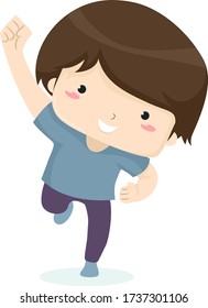 Illustration Of An Eager Kid Boy With One Arm Up And Ready To Do Something