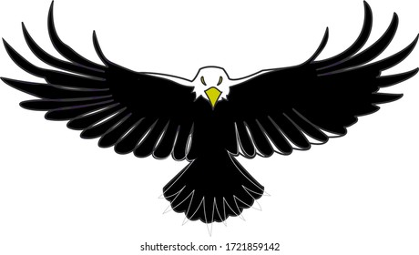 Illustration of an eagle in black. Eagle with big wings