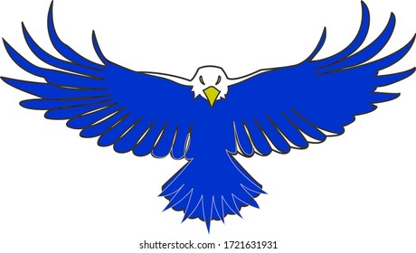 Illustration of an eagle in blue. Eagle with big wings