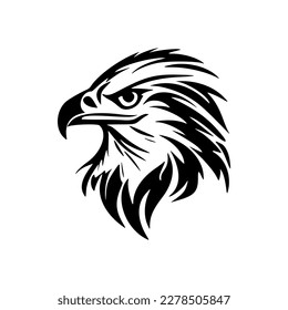 An illustration of an eagle, depicted in black and white.