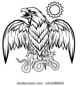 illustration eagle fighting a snake serpent vector, line , Clip Art