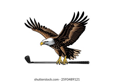 illustration of an eagle flying carrying a golf club