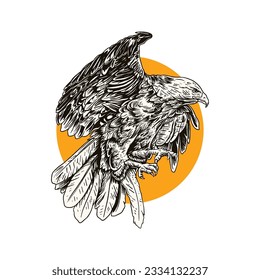 Illustration of an eagle flying in a detailed hand drawing style