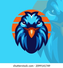 Illustration of Eagle front view with sun background. Concept style for badge, emblem and t shirt printing