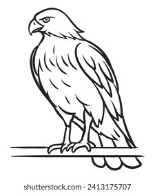 Illustration of eagle, hawk, falcon. drawing with line art on white backgrounds. Simple Design Outline Style. You can give color you like. Vector Illustrations