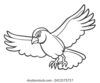 Illustration of eagle, hawk, falcon. drawing with line art on white backgrounds. Simple Design Outline Style. You can give color you like. Vector Illustrations