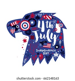 Illustration of eagle head with abstract floral and patriotic elements. 4 July Independence Day vector template. Useful for posters, prints, advertising and invitations.