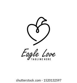 Illustration of eagle head with body made of a heart mark logo design.