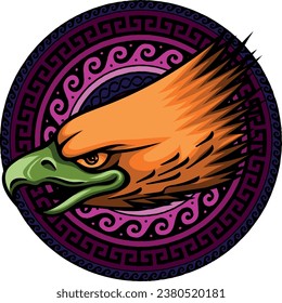 illustration of eagle head with decoration on white background