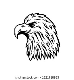 Illustration von Adler Kopf im Gravierstil. Design-Element für Logo, Emblem, Zeichen, Poster, Karte, Banner. Vektorgrafik
