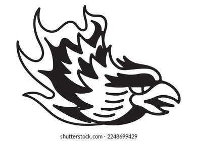 Illustration eagle head and flame  tattoo flash  hand drawn  vector graphic