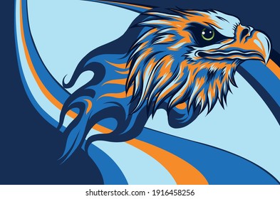 illustration Eagle Head with Flame Vector Design