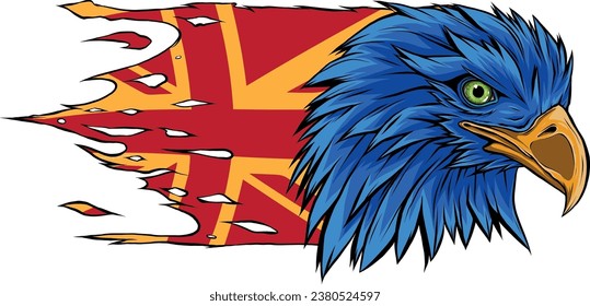 illustration of Eagle Head mascot with british flag