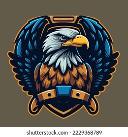 Illustration of Eagle Head Mascots Logo Design Template Vector