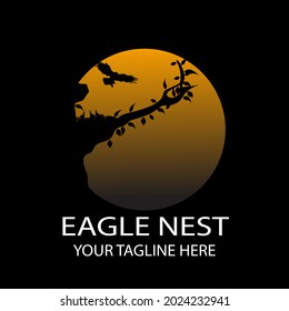 illustration of eagle nest with golden sun as a backround vector