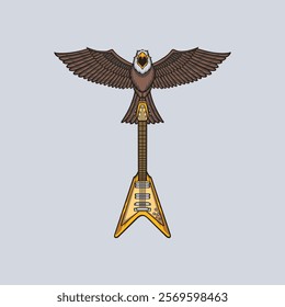 illustration eagle perched atop a guitar