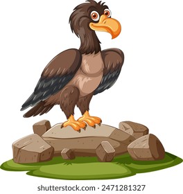 Illustration of an eagle perched on rocks