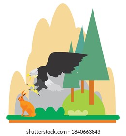 illustration of an eagle preying on a rabbit in nature