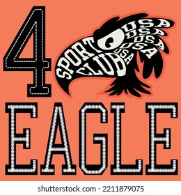 Illustration eagle shadow with fill text, college varsity style. cool background.