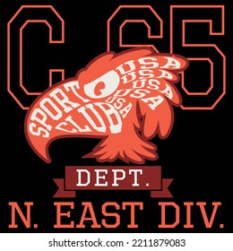 Illustration eagle shadow with fill text, college varsity style. cool background.