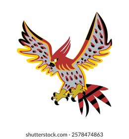 Illustration of an eagle with wide open wings and talons ready to pounce on prey. Eagle illustration element design with bright and attractive colors