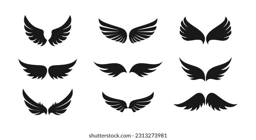 illustration of eagle wings. black silhouette abstract symmetrical vector icon vector abstract wings. Simple logo or sign design elements. isolated on a white background