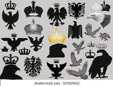 illustration with eagles and crowns collection on grey background