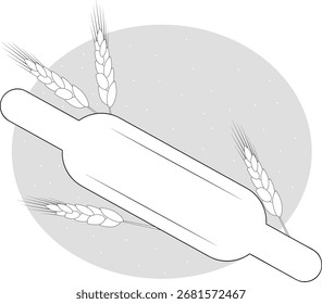Ilustración de espigas de trigo y un rodillo sobre un fondo blanco