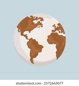 Illustration of Earth with brown continents on a light blue background. Earth globe, continents, and blue background create a simple, stylized design. Aesthetic vector illustration.