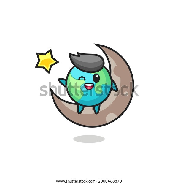 Illustration Earth Cartoon Sitting On Half Stock Vector (Royalty Free ...