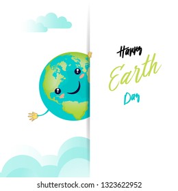 illustration for Earth Day or environmental events showing happy earth in the style of kawaii