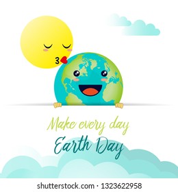 illustration for Earth Day or environmental events showing happy earth in the style of kawaii