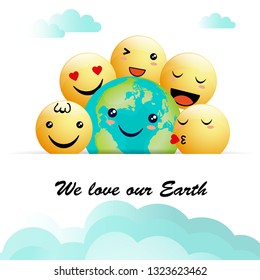 illustration for Earth Day or environmental events showing happy earth in the style of kawaii