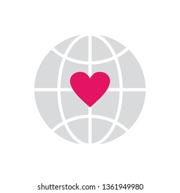 Illustration of the Earth Day. Earth icon. Earth with heart. 