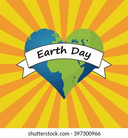 Illustration for Earth Day on retro background earth  in form of heart