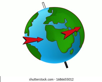 illustration for Earth Day, planet Earth, the axis of the Earth and the direction of movement of the Earth, on a white background