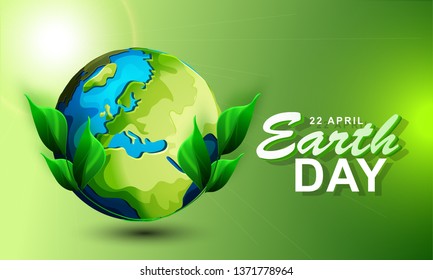 Illustration of earth day poster, banner, for environment safety celebration with green background