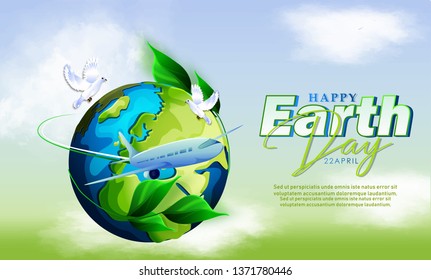 Illustration of earth day poster, banner for environment safety celebration with green background