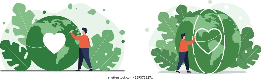 Illustration for Earth Day showing love and care for planet Earth. Environmental awareness and protection