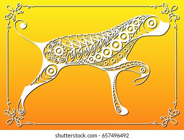 Illustration of earth dog, symbol of 2018. Silhouette of hound, decorated with floral pattern. Vector element for New Year's design.