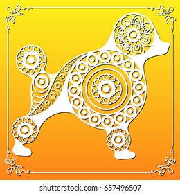 Illustration of earth dog, symbol of 2018. Silhouette of hound, decorated with floral pattern. Vector element for New Year's design.