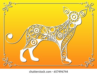 Illustration of earth dog, symbol of 2018. Silhouette of hound, decorated with floral pattern. Vector element for New Year's design.