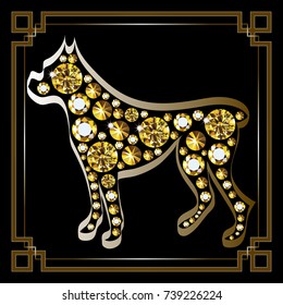 Illustration of earth dog, symbol of 2018. Silhouette of hound. Vector element for New Year's design.