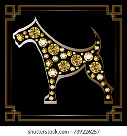 Illustration of earth dog, symbol of 2018. Silhouette of hound. Vector element for New Year's design.
